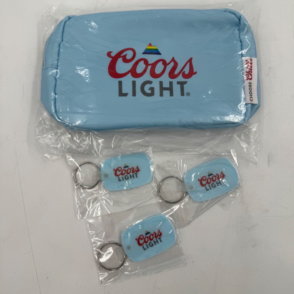 Coors‎ Light Blue Travel Pouch Belt Bag & 3 Keychains Set LGBTQ Pride